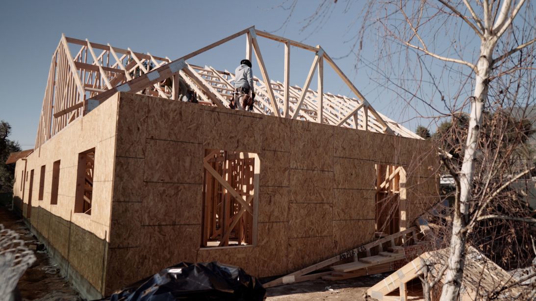 Construction progresses on a rebuilt home in Altadena.