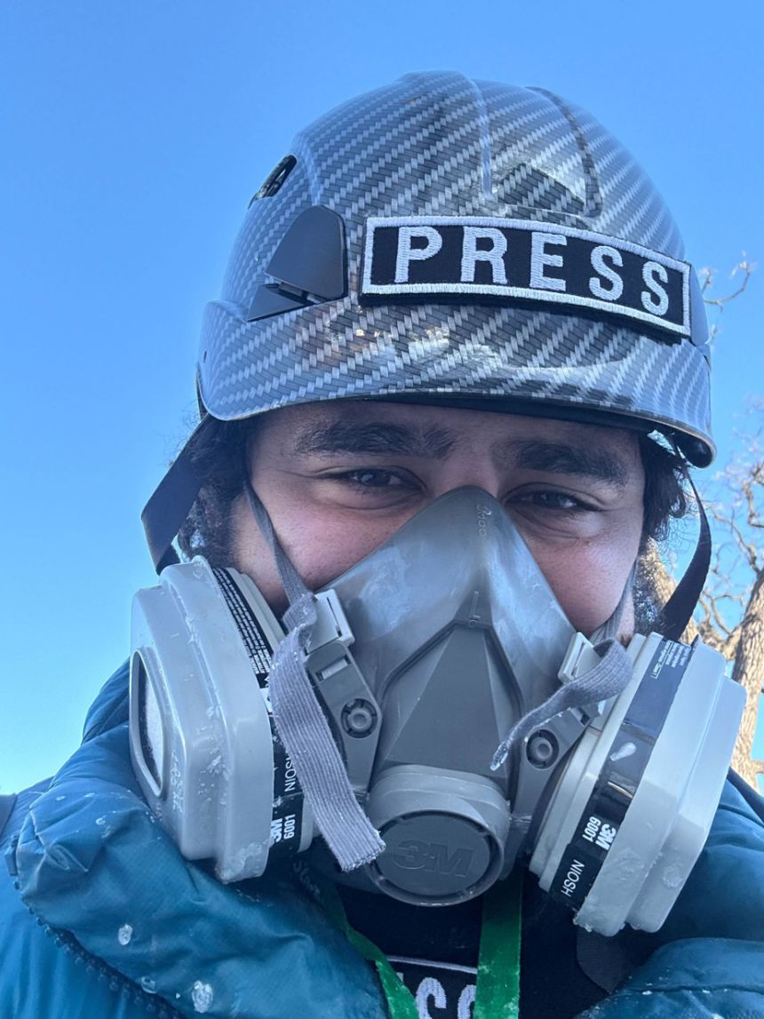 Alex Kormann snaps a selfie on Saturday, while covering ICE altercations following the shooting of Alex Pretti.