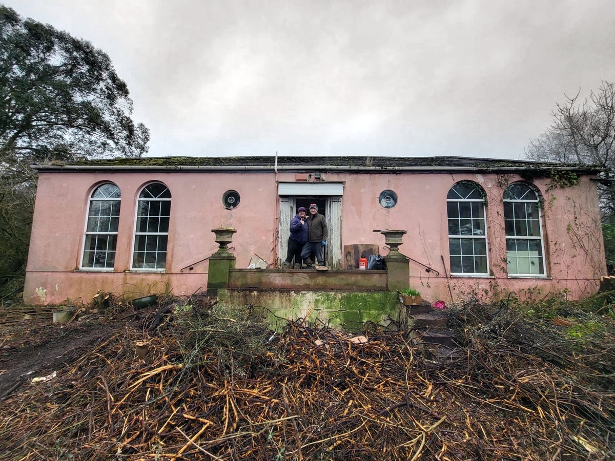 After clearing bushes and trees, Ryan and Jen can now reach the front door without battling brambles