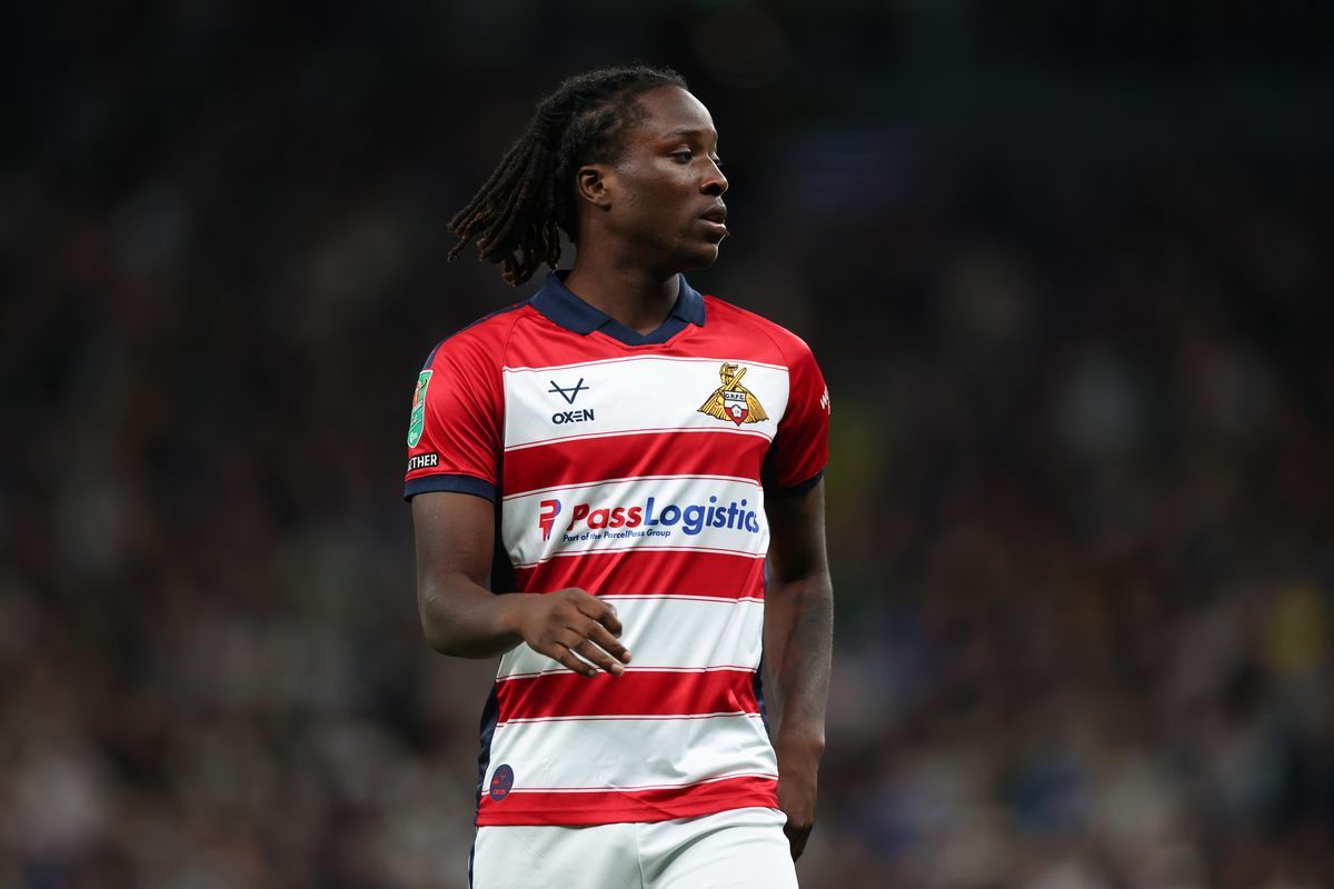 Damola Ajayi of Doncaster Rovers during the Carabao Cup Third Round match between Tottenham Hotspur and Doncaster Rovers