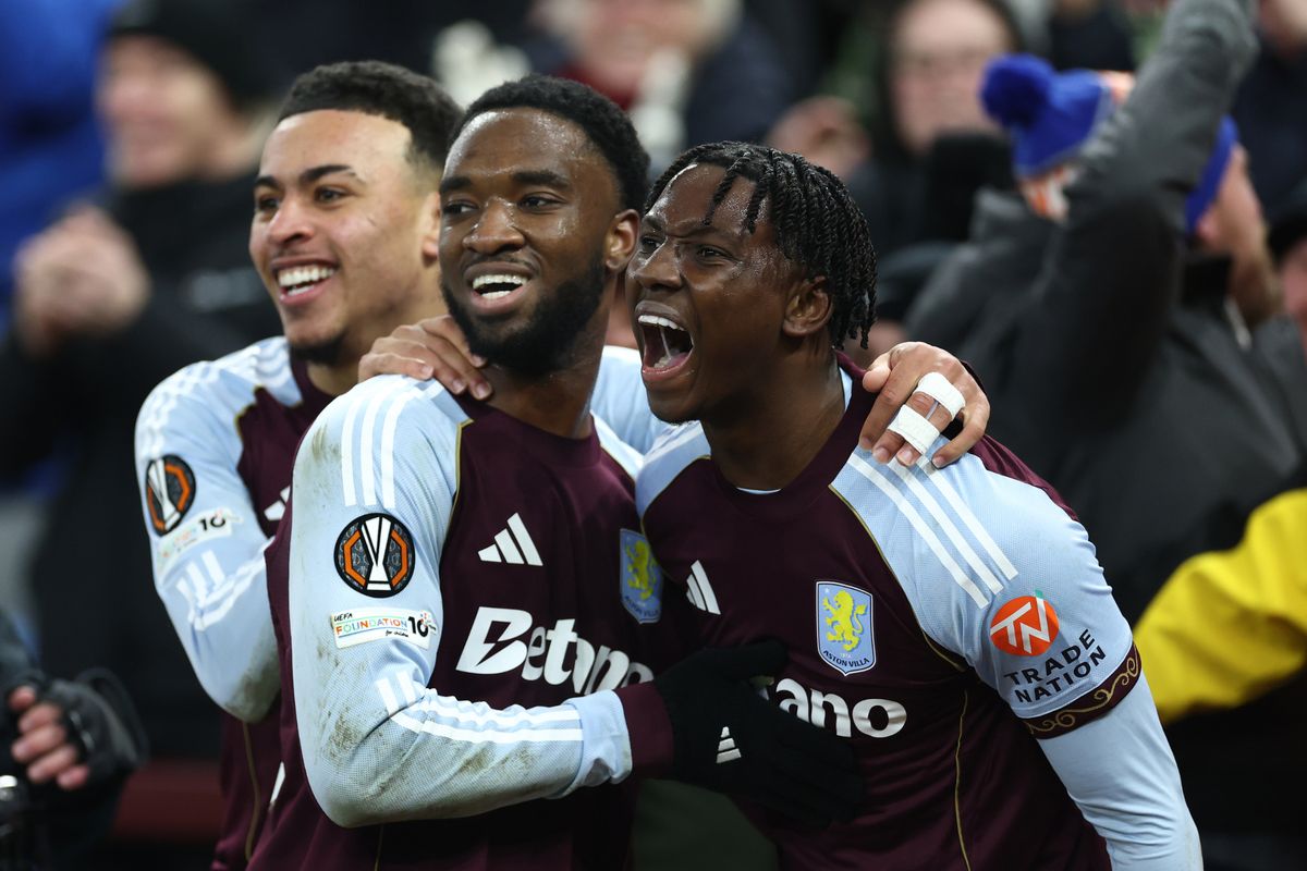 Jamal Jimoh-Aloba of Aston Villa celebrates after scoring against RB Salzburg