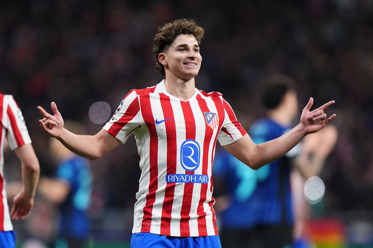Julian Alvarez celebrates scoring for Atletico Madrid