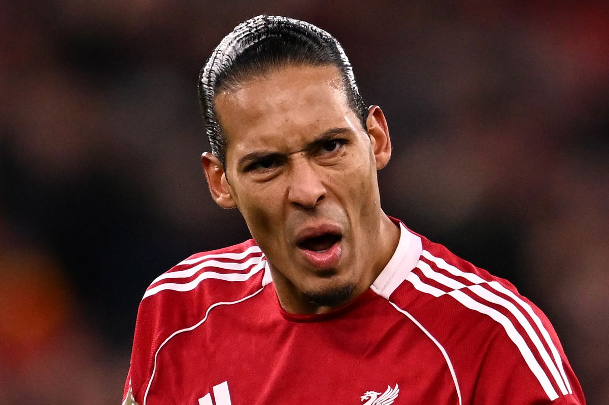 Virgil van Dijk of Liverpool reacts during the Premier League match against Burnley at Anfield on January 17 2026