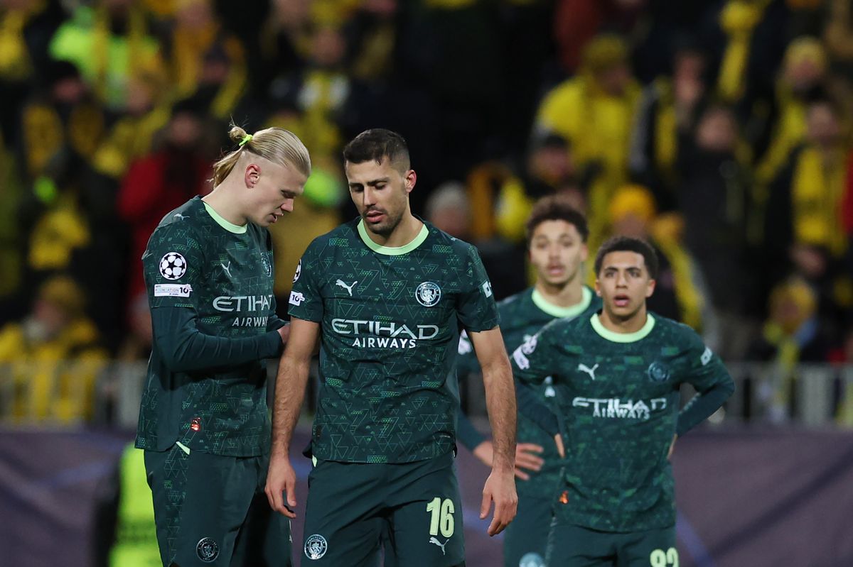 Manchester City's Erling Haaland, Rodri, Rico Lewis and Max Alleyne