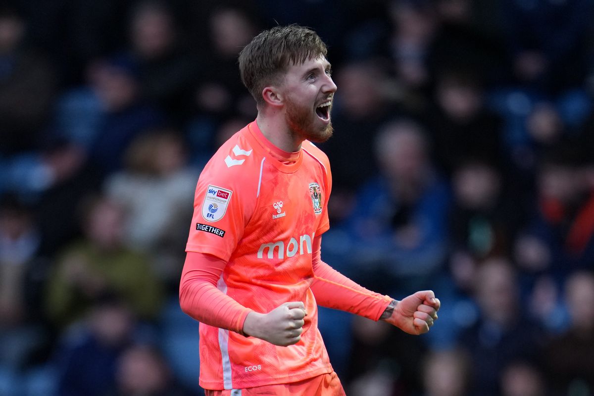 Josh Eccles of Coventry City celebrates their goal, 0-1