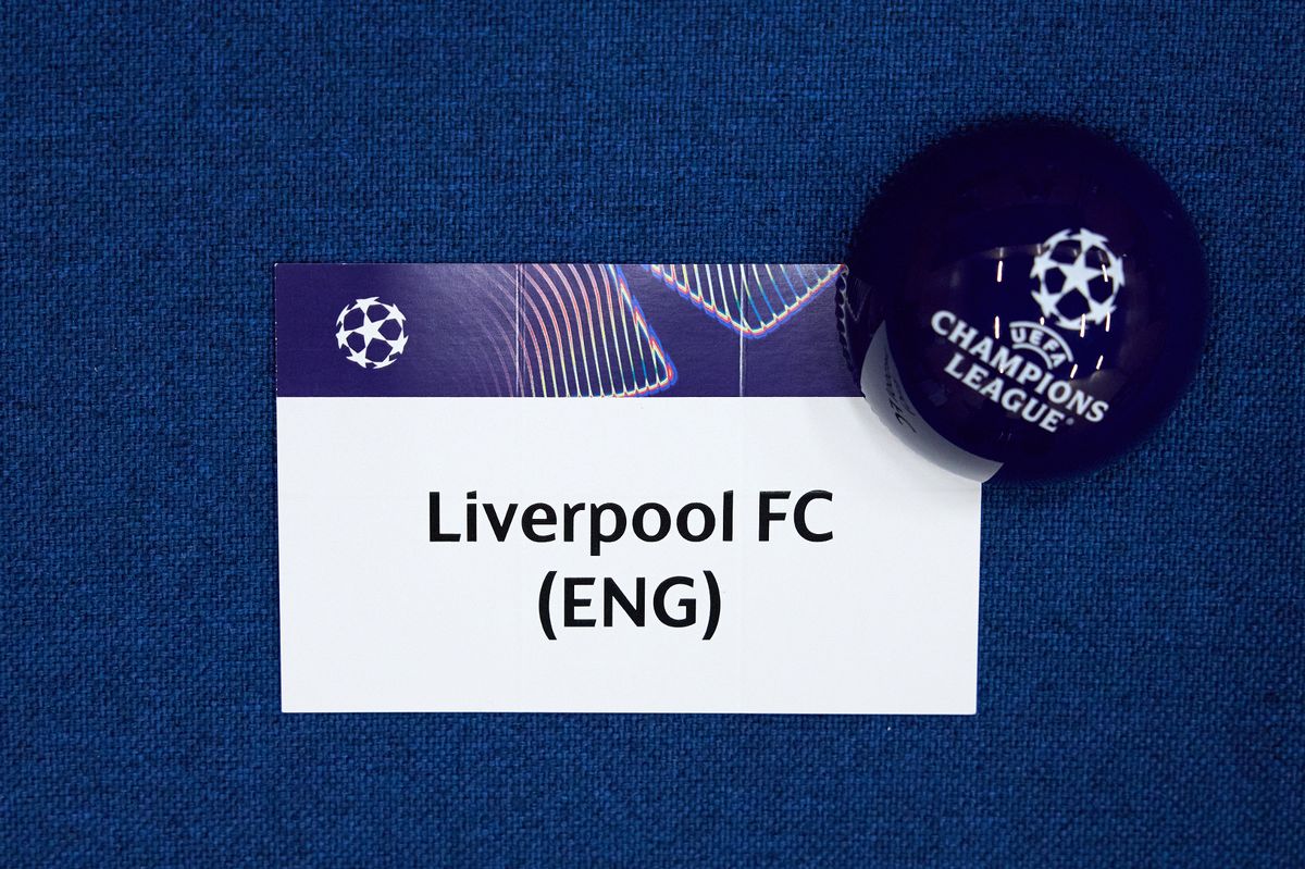 Liverpool FC's name on a card during the 2025/26 Champions League League Phase draw