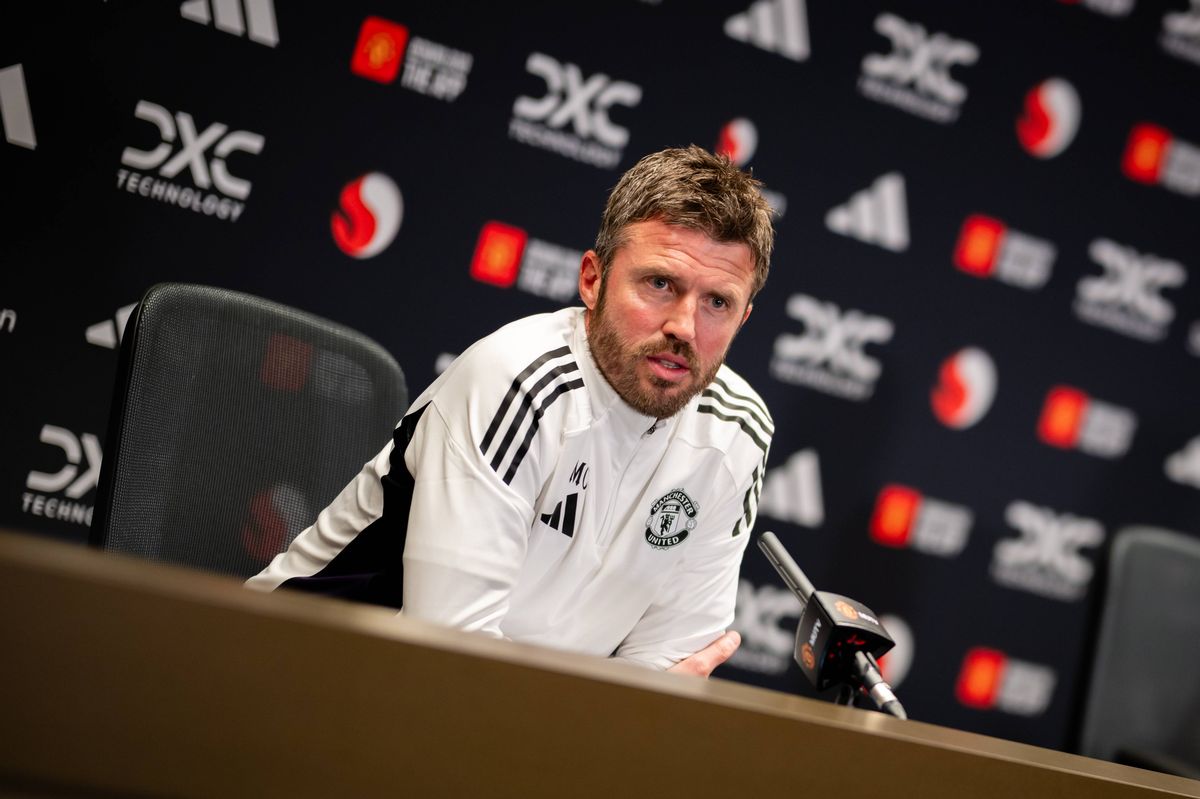 Head Coach Michael Carrick of Manchester United speaks during a press conference at Carrington Training Ground on January 16