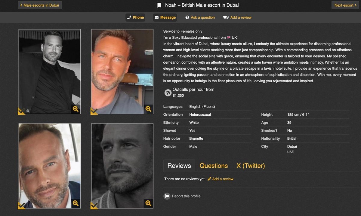 A page appearing to be that of Katie Price's husband has appeared on a Dubai escort agency website – he denies he is responsible