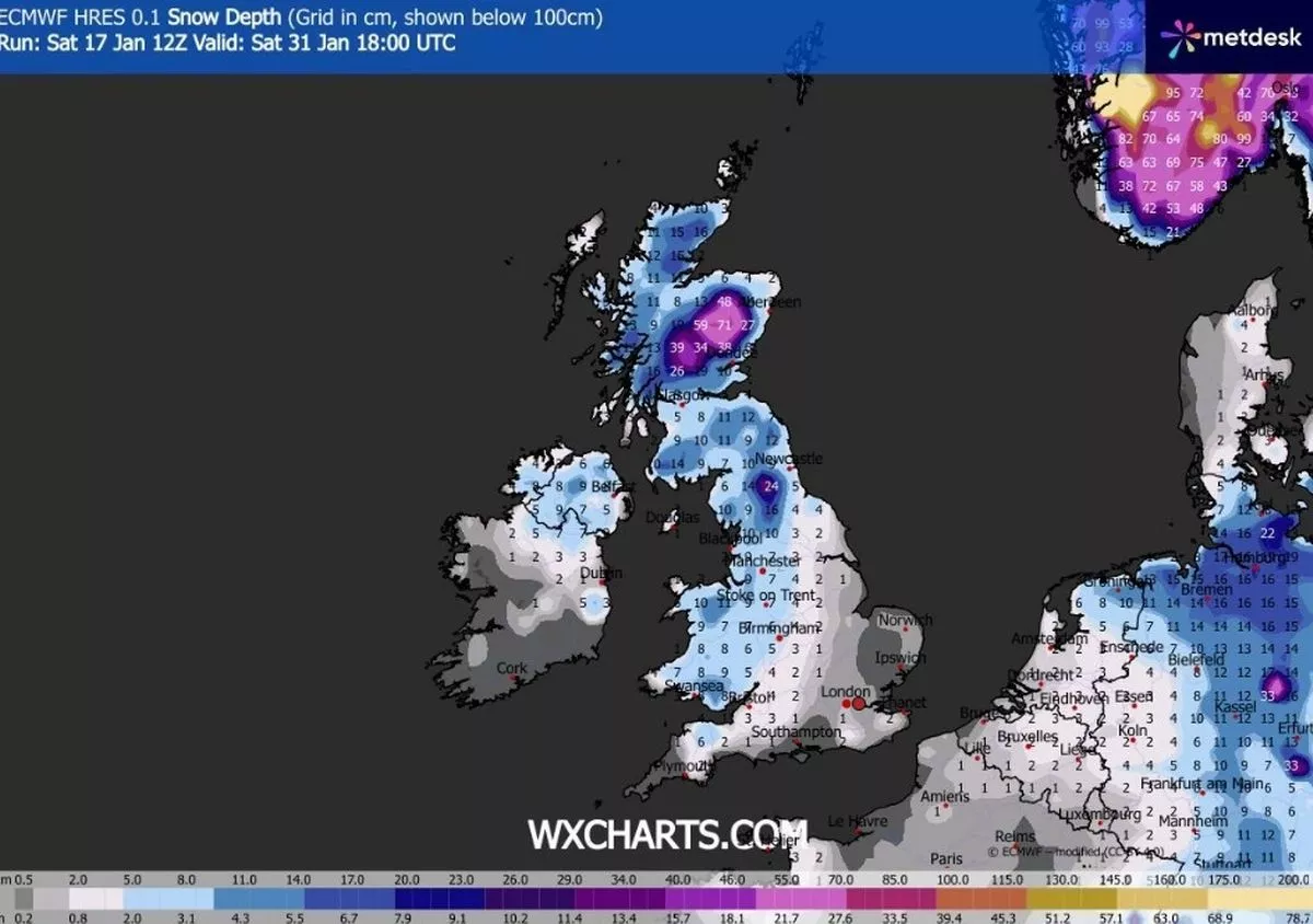 More than 70cm of snow could fall in Scotland on January 31