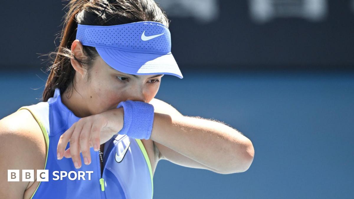 Emma Raducanu reacts during her Australian Open defeat