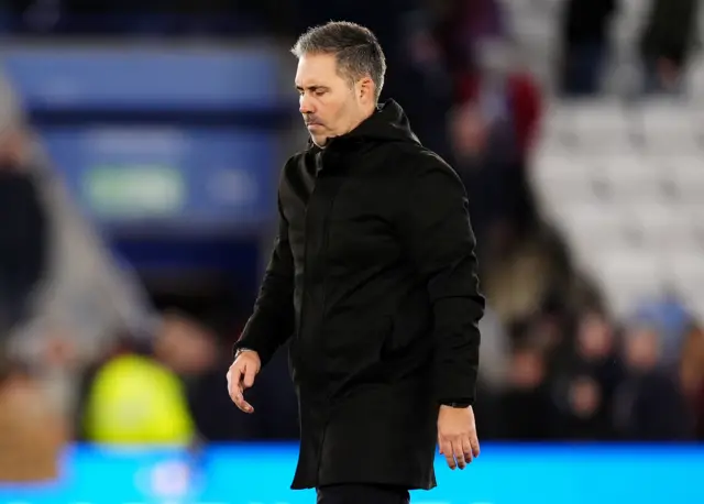Leicester boss Marti Cifuentes looks dejected as he walks off the pitch after the 2-1 defeat at home to Oxford