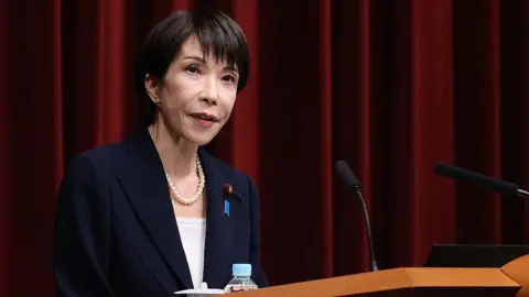 Getty Images Japan's Prime Minister Sanae Takaichi speaks during a press conference at the Prime Minister's Office in Tokyo on January 19, 2026. 
