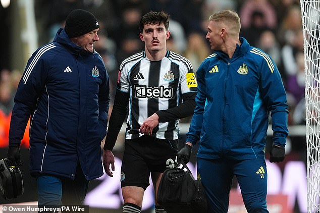 Newcastle defender Tino Livramento is facing up to eight weeks out with a hamstring injury