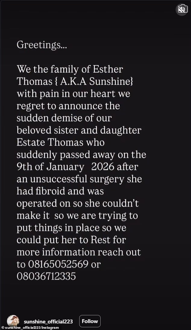 Thomas's family announced news of her death in a statement shared on Instagram