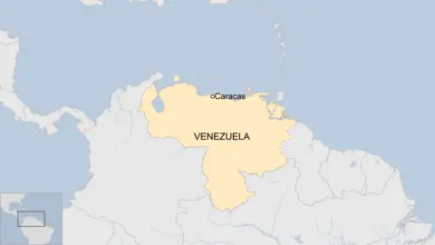 Map showing the location of the country of Venezuela and Caracas. 