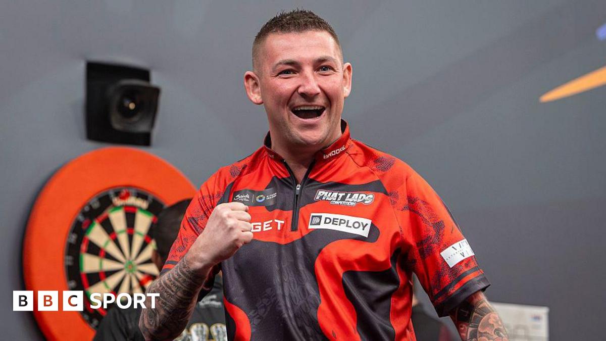 Nathan Aspinall celebrates at the Saudi Arabia Darts Masters