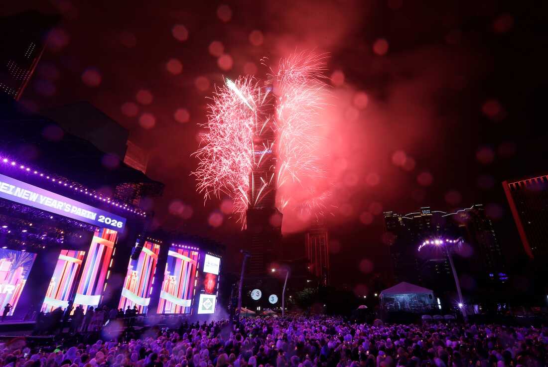 Fireworks explode from the Taipei 101 building during the New Year's celebrations in Taipei, Taiwan, Thursday, Jan. 1, 2026. (AP Photo/Chiang Ying-ying)