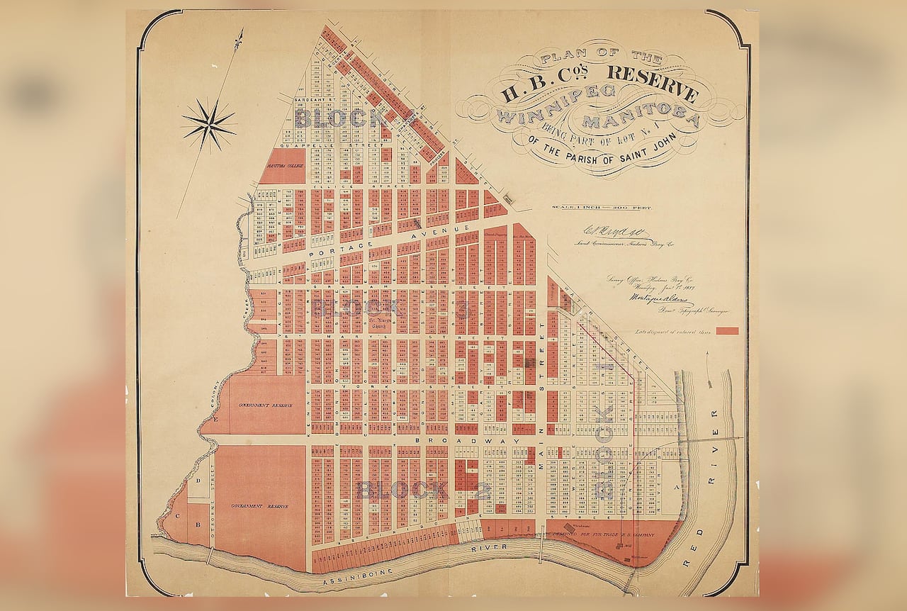 An old map with an area highlighted in orange.