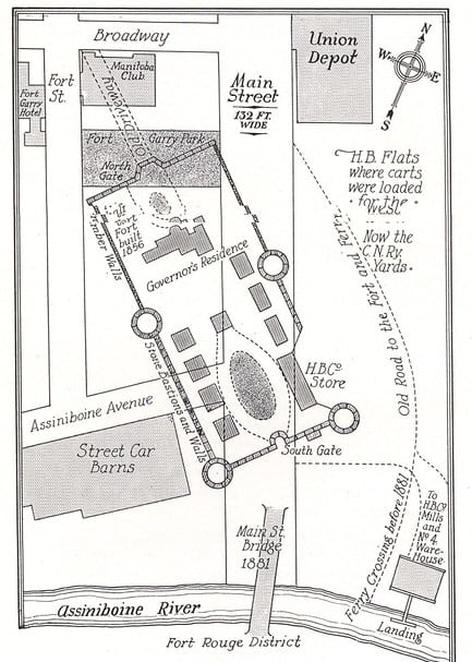 A map showing the area taken up by a fur trading post