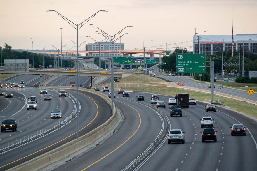 A quiet day on MoPac. Traffic is flowing smoothly. No one is in the express lanes.