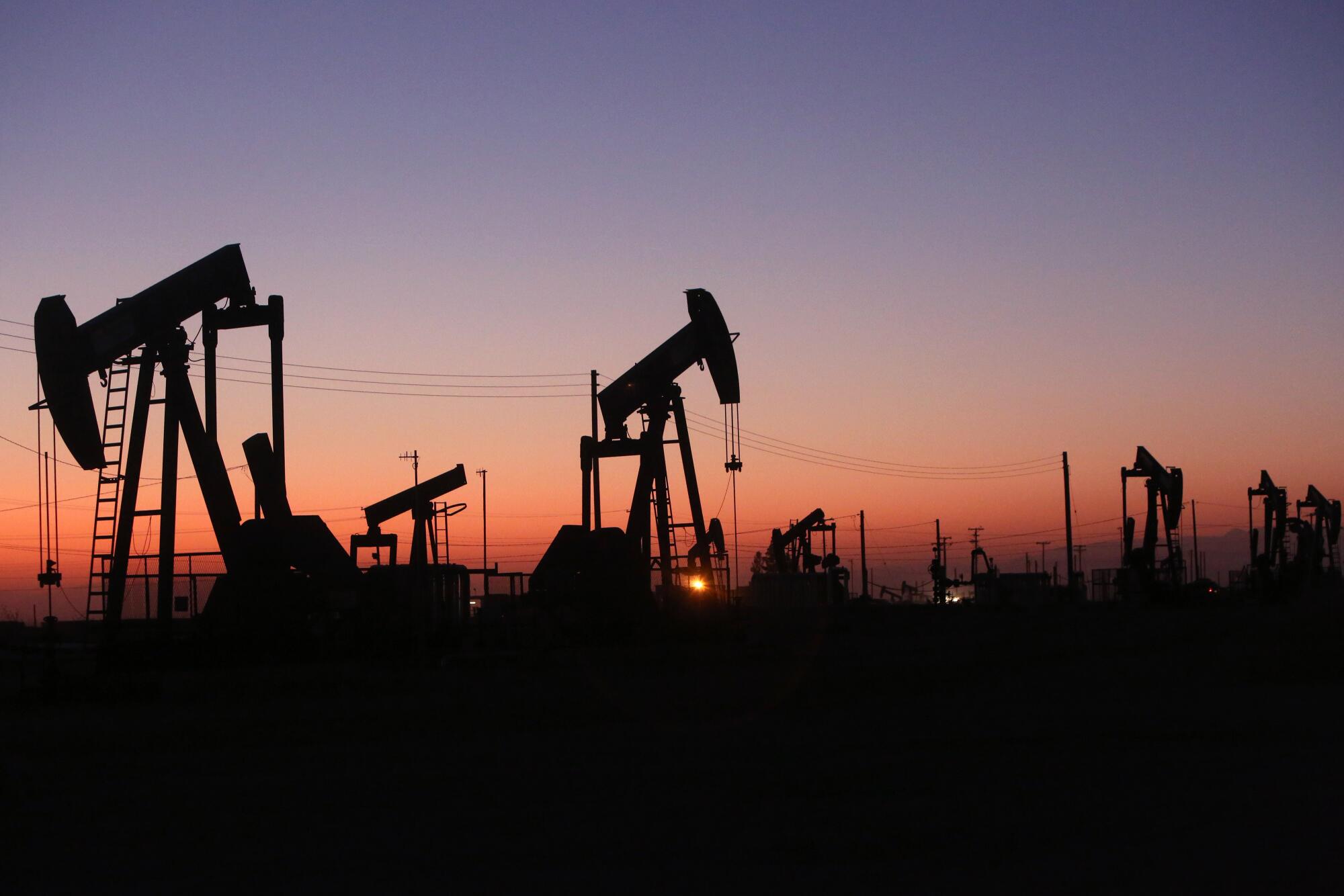 Oil pumpjacks line Highway 33 outside Taft. The town sits on one of the largest oil reserves in North America. 