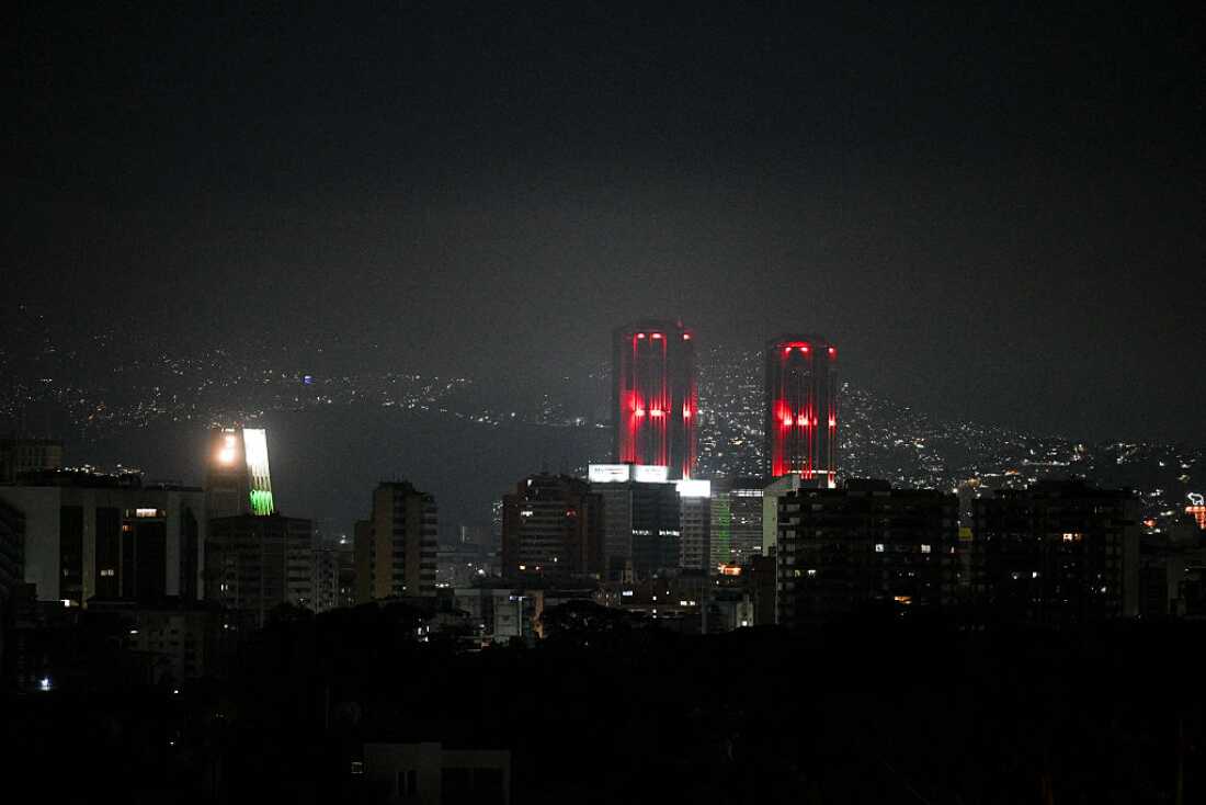 Night view of Caracas taken after a series of explosions heard on January 3, 2026.