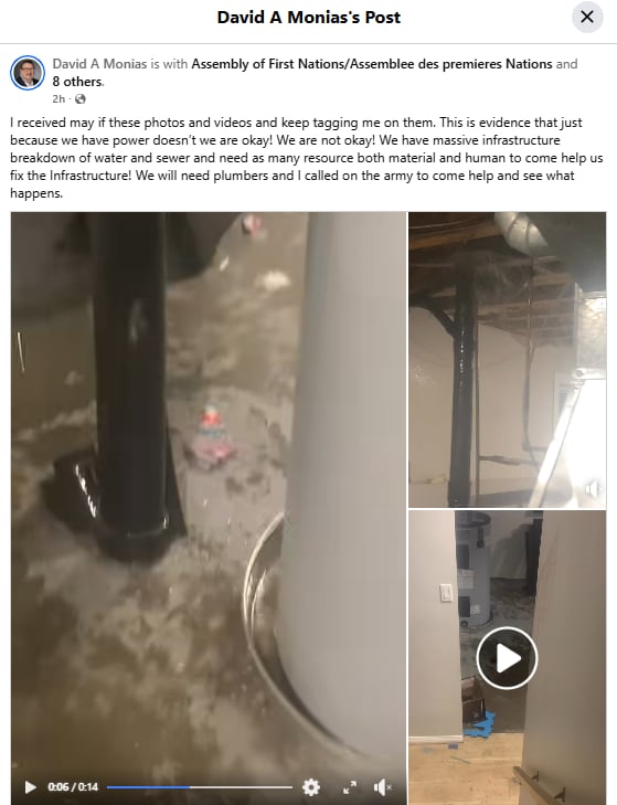 A screengrab of a social media post with three videos showing leaking water and damage in a home.