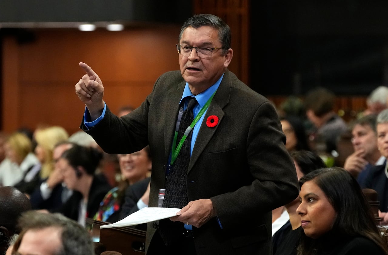 A man in a suit stands and talks in Canada's House of Commons.