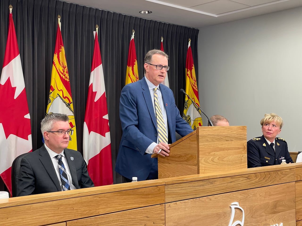 Steve Sullivan, CEO of MADD Canada, speaks at a news conference in Fredericton announcing new penalties for impaired driving in New Brunswick.
