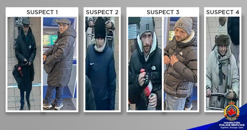 Security camera footage of four different people in a grocery store