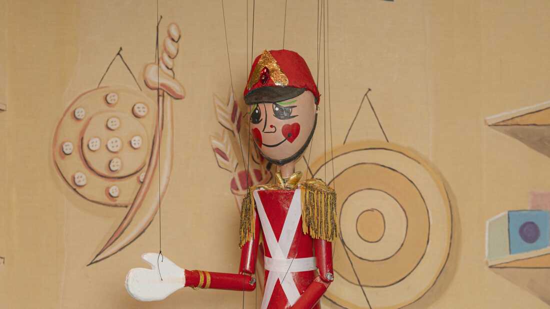 The tin soldier, a marionette puppet made by Nicolas Coppola and the main character in "The Steadfast Tin Soldier" show at Puppetworks.