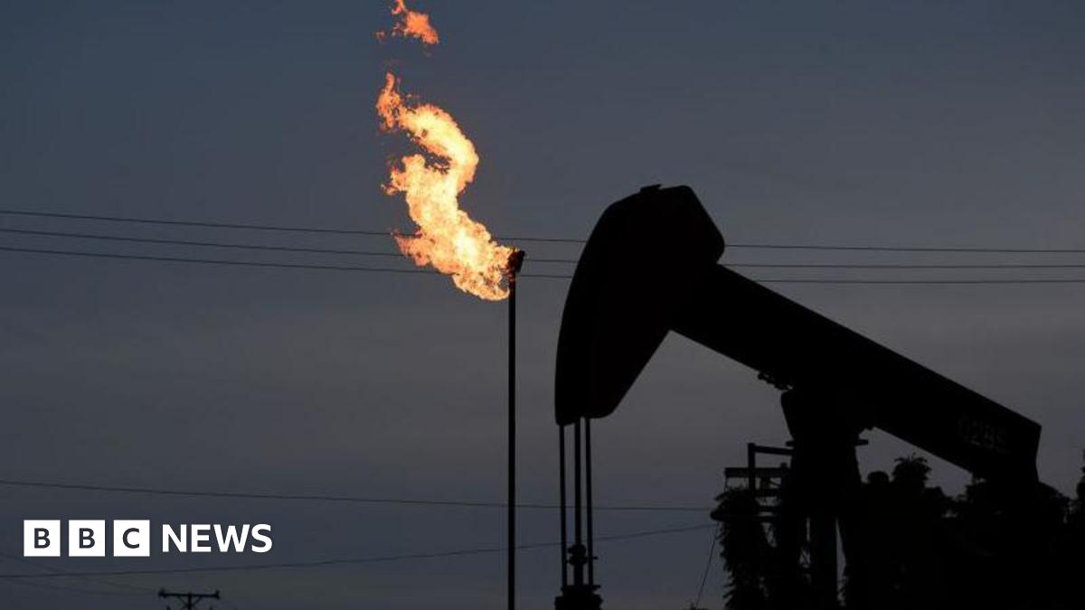 A oil pumpjack on Lake Maracaibo in Cabimas, Zulia state, Venezuela