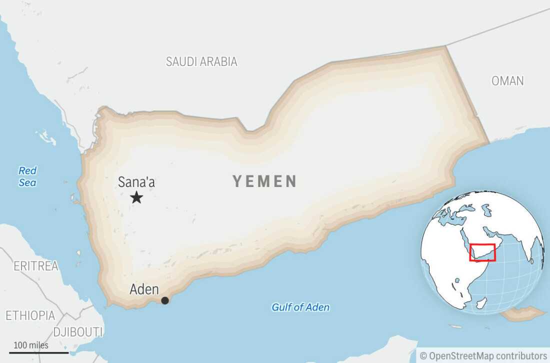 This is a locator map for Yemen with its capital, Sanaa.