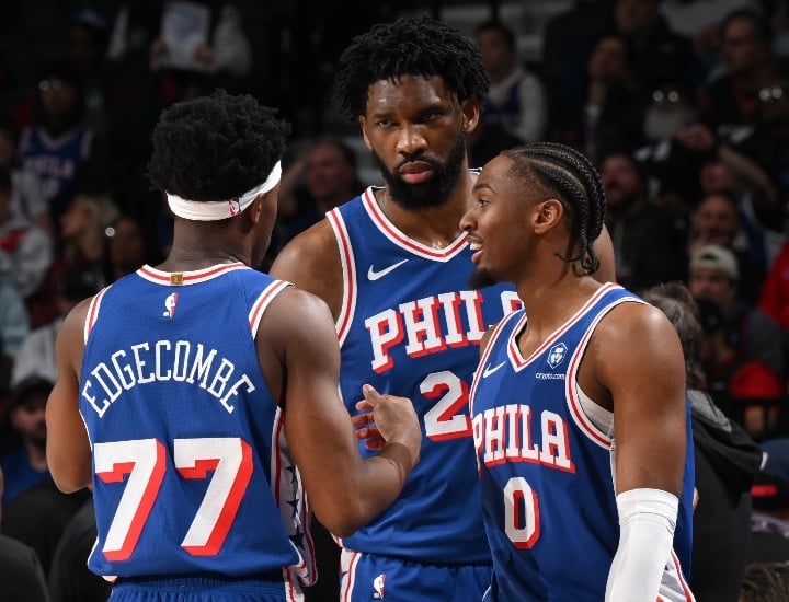 VJ Edgecombe, Joel Embiid, Tyrese Maxey