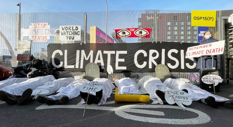 Demonstration outside the COP26 Climate Conference in Glasgow, Scotland, representing the victims of the climate crisis.