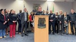 FILE - Portland Police Chief Bob Day speaks at a press conference held at the Central Precinct in Portland, Jan. 8, 2026, in response to the shooting of two people by a U.S. Customs and Border Protection agent in East Portland earlier in the day.