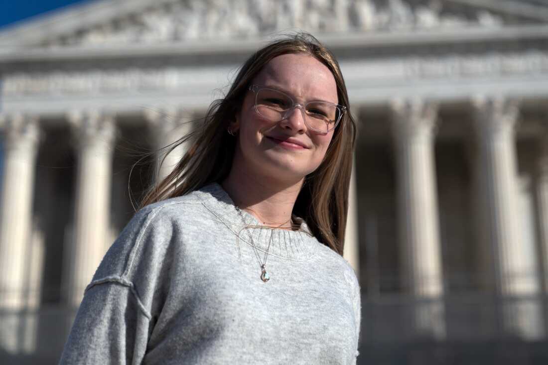 Becky Pepper-Jackson, 15, poses Sunday for a photograph outside of the U.S. Supreme Court in Washington.