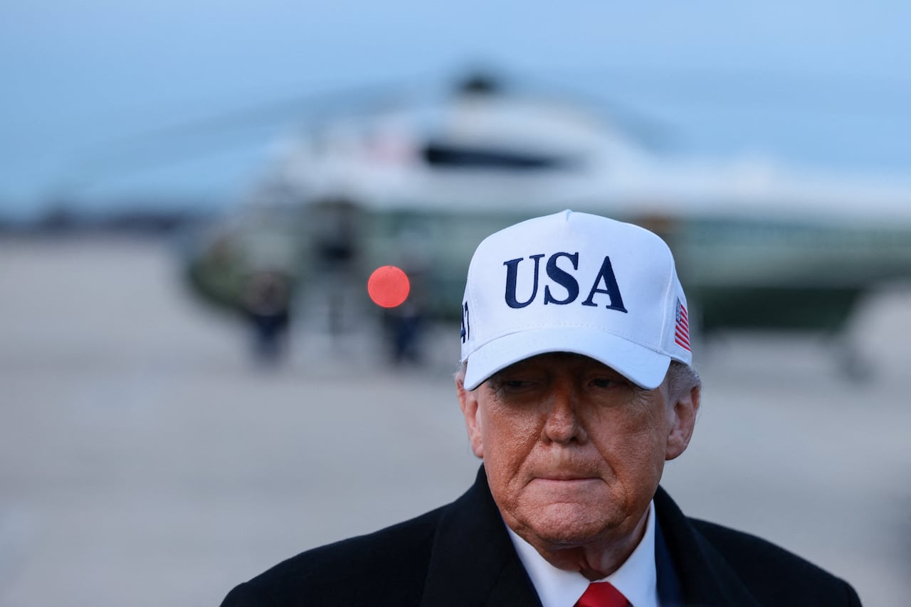 U.S. President Donald Trump returns from Detroit, Michigan, at Joint Base Andrews, Maryland, U.S., January 13, 2026. 