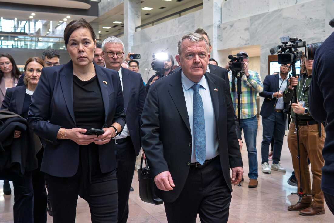 Greenland Foreign Minister Vivian Motzfeldt, left, and Danish Foreign Minister Lars Løkke Rasmussen, arrive on Capitol Hill to meet with members of the Senate Arctic Caucus, in Washington, Wednesday, Jan. 14, 2026.