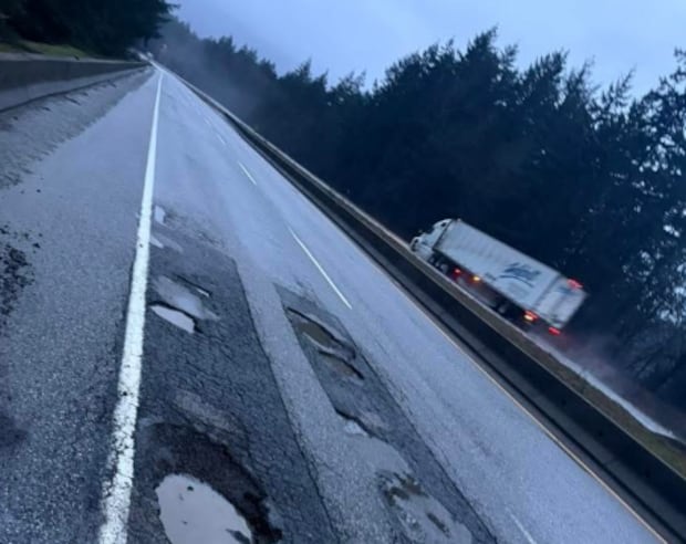 Potholes the size of a small bathtub on B.C.'s Coquihalla Highway concern drivers