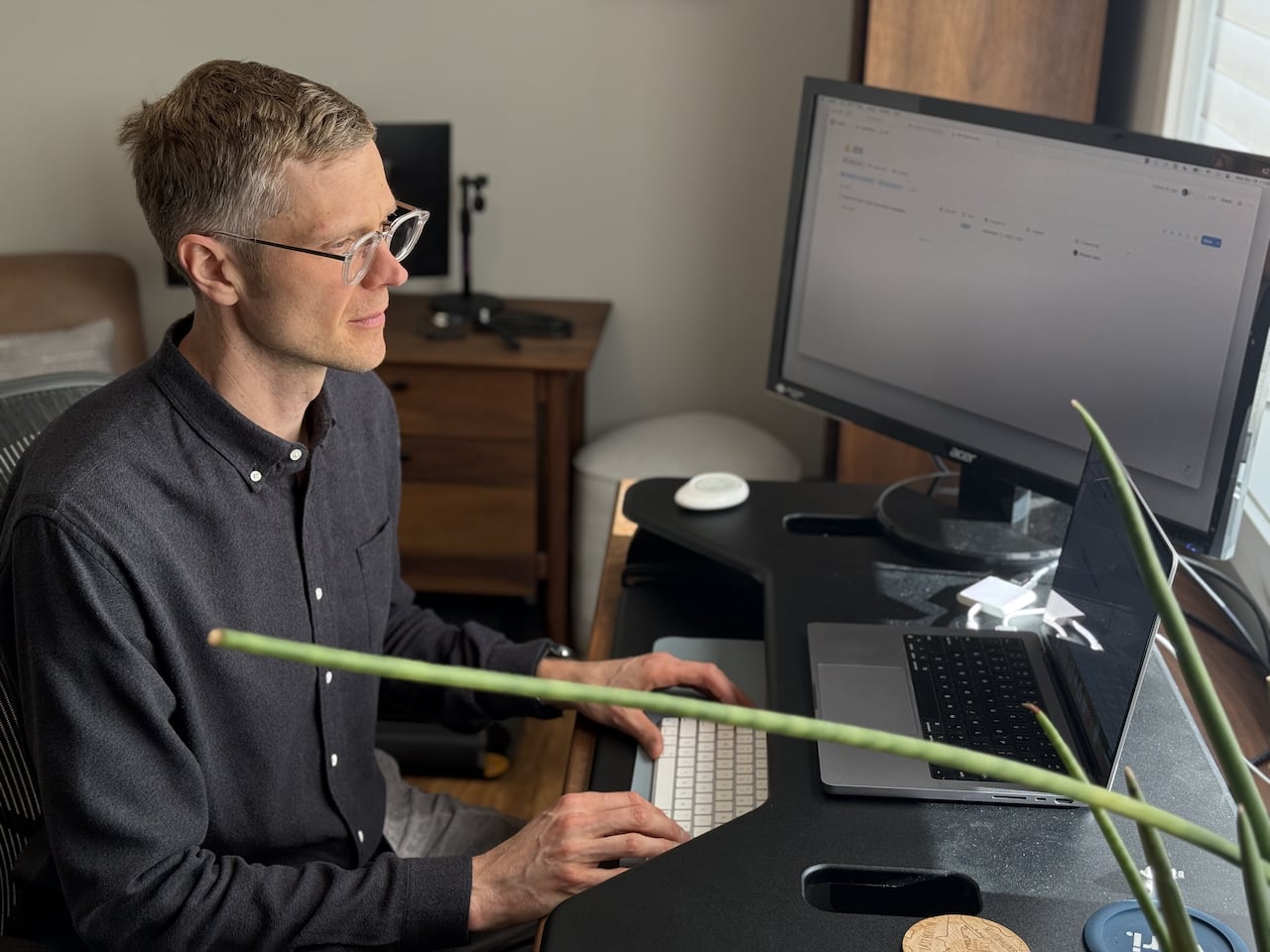 A man works at a desk