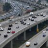 In an aerial view, cars travel along Interstate 80 in Berkeley, Calif., on January 16, 2024. 