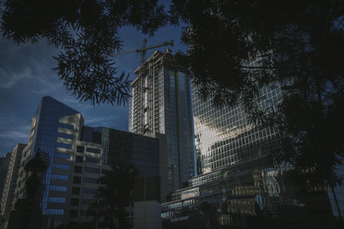 View of An apartment building is under construction in downtown San Diego on Jan. 16, 2026. 