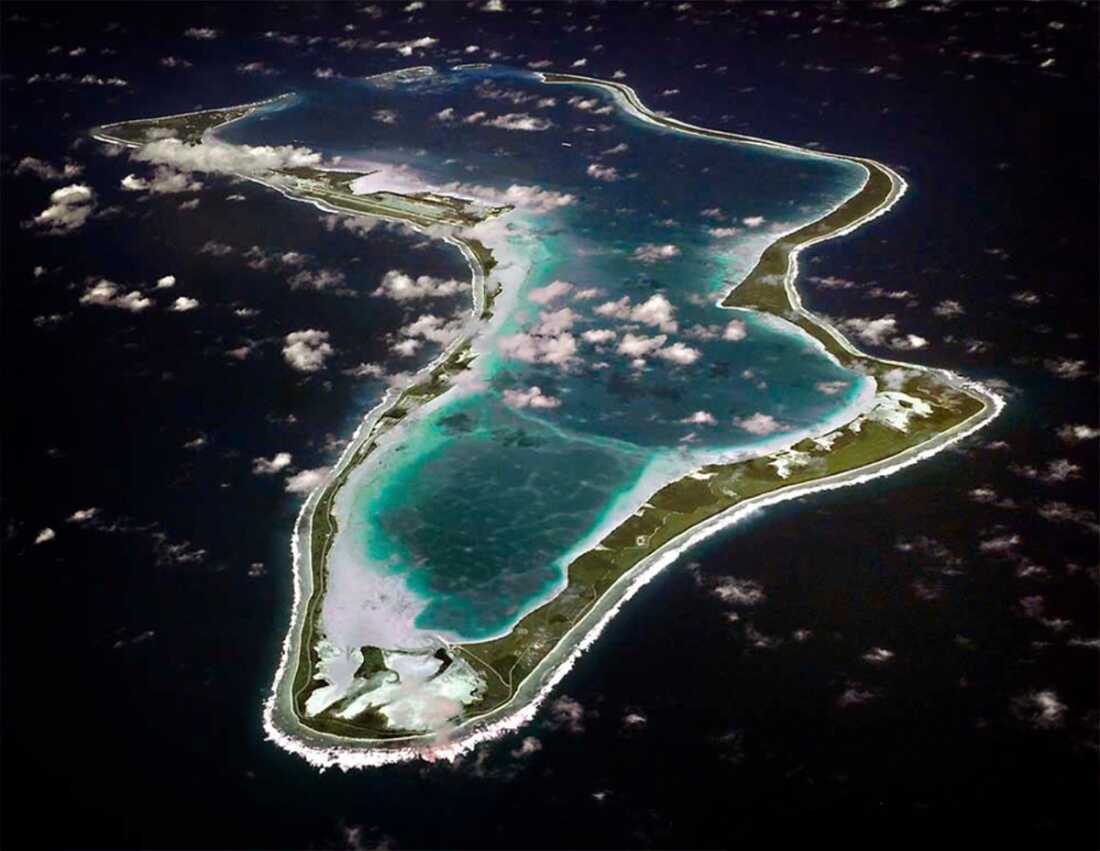 This image released by the U.S. Navy shows an aerial view of Diego Garcia.