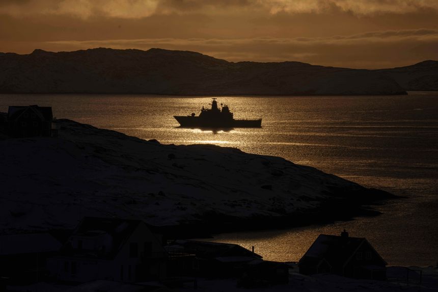 Military vessel HDMS Knud Rasmussen of the Royal Danish Navy patrols near Nuuk, Greenland, on January 15.
