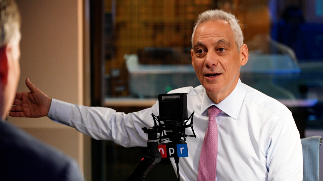 Rahm Emanuel speaks during an interview with NPR’s Morning Edition.