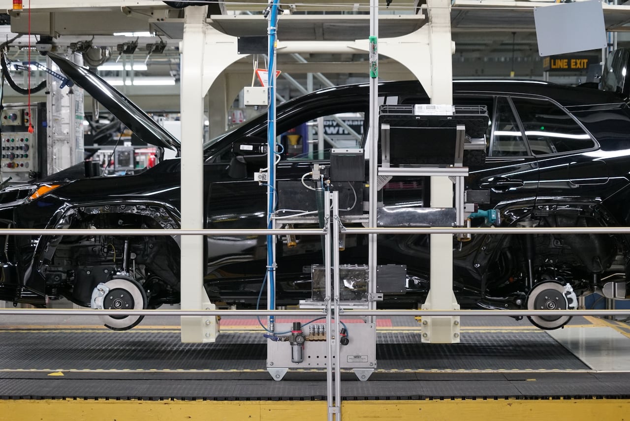 A partially assembled Toyota RAV4 at the company's Woodstock Plant.