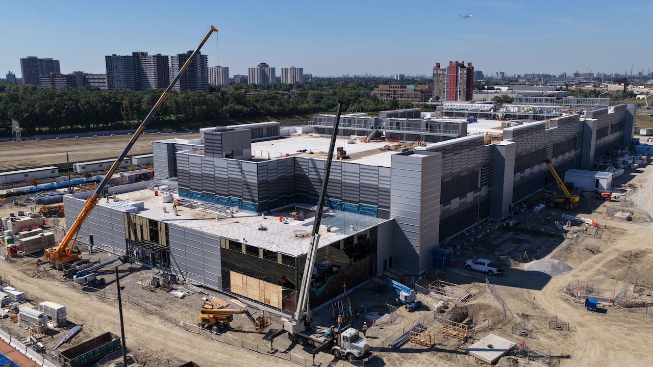 A drone image of the the Microsoft data centre under construction in the Toronto suburb of Etobicoke.