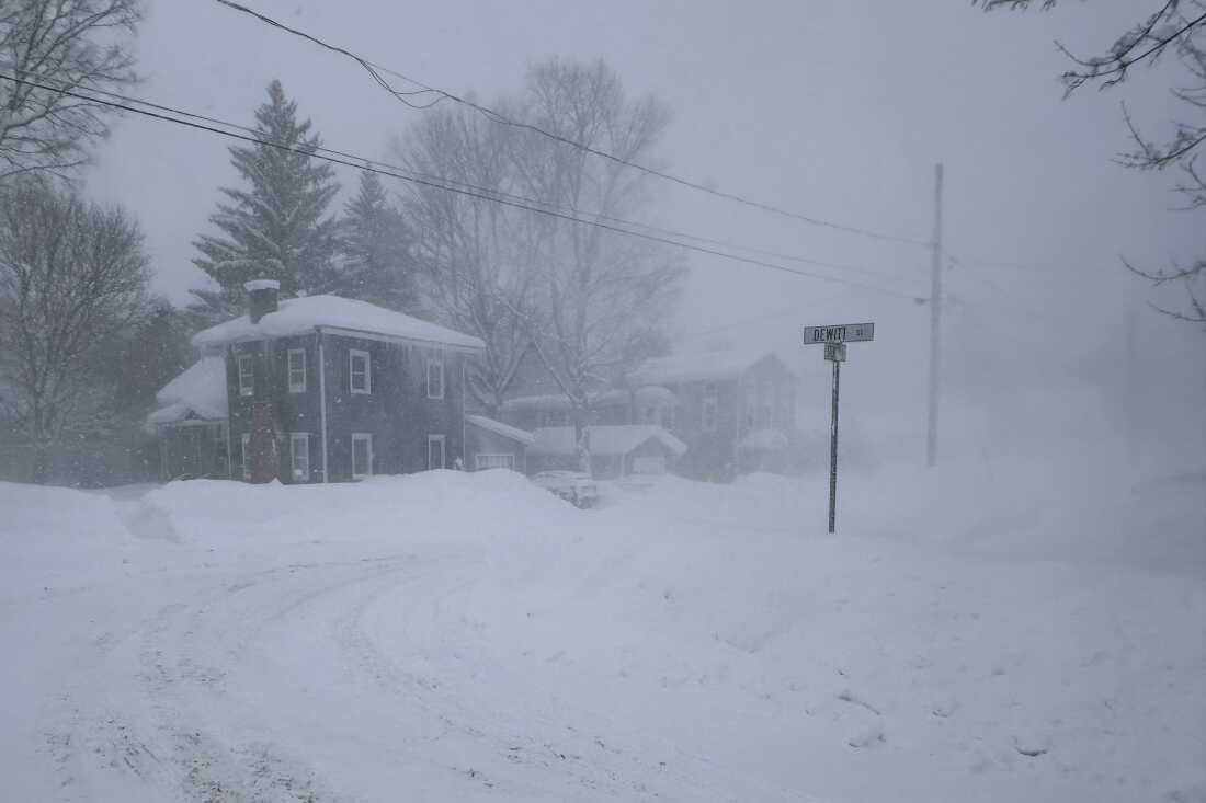 Strong winds kick up snow in Lowville, New York, on Friday, Jan. 23, 2026. 
