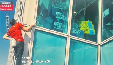 Alex Honnold free soloing Taipei 101, the biggest urban free solo in history